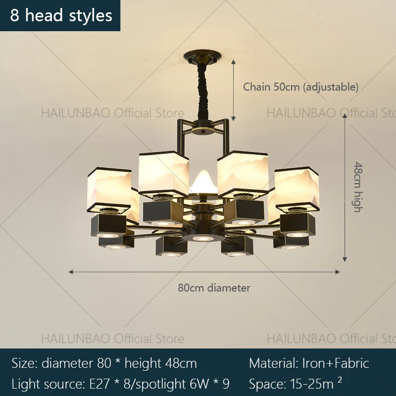 Afralia™ Chinese Zen Marble Chandelier for Living Room, Restaurant, and Bedroom