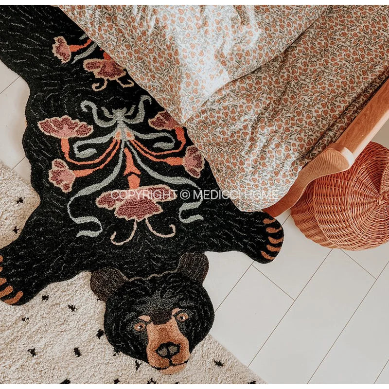 Afralia™ Boho Black Bear Rug 80x120cm: Hand Tufted Animal Shaped Area Carpet