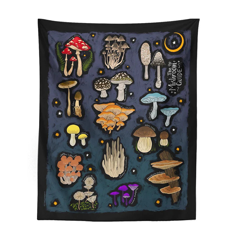 Mushroom Moon Moth Tapestry Wall Hanging by Afralia™ - Aesthetic Retro Psychedelic Decor