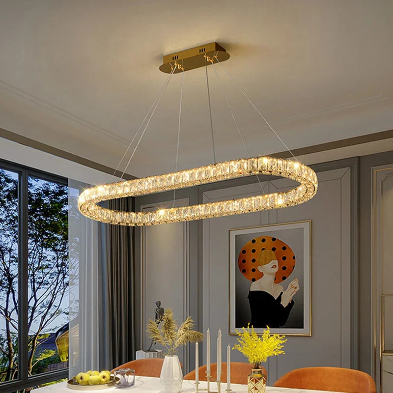 Afralia™ Crystal Ring Ceiling Light: Golden Gloss Dimmable LED Chandelier