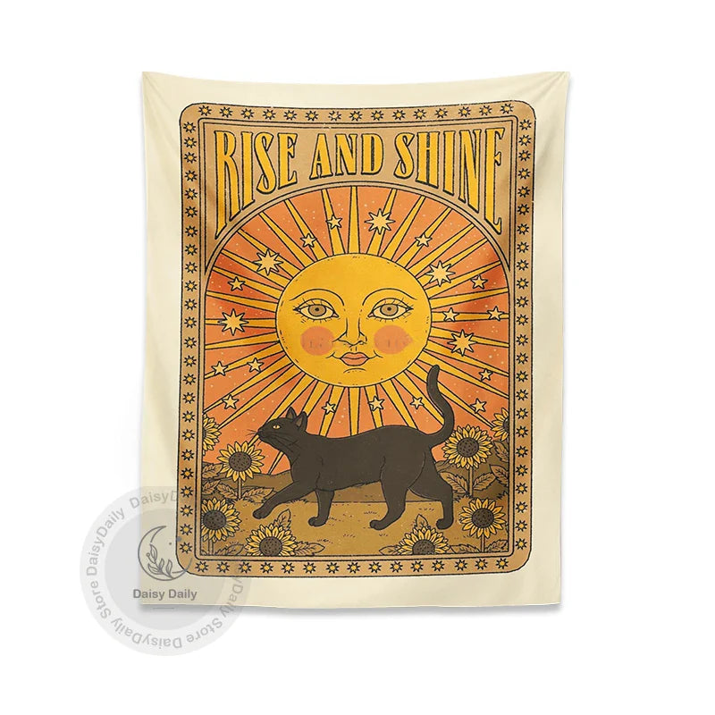 Sun Cat Tarot Tapestry by Afralia™: Vintage Boho Wall Art for Witchcraft and Hippie Decor