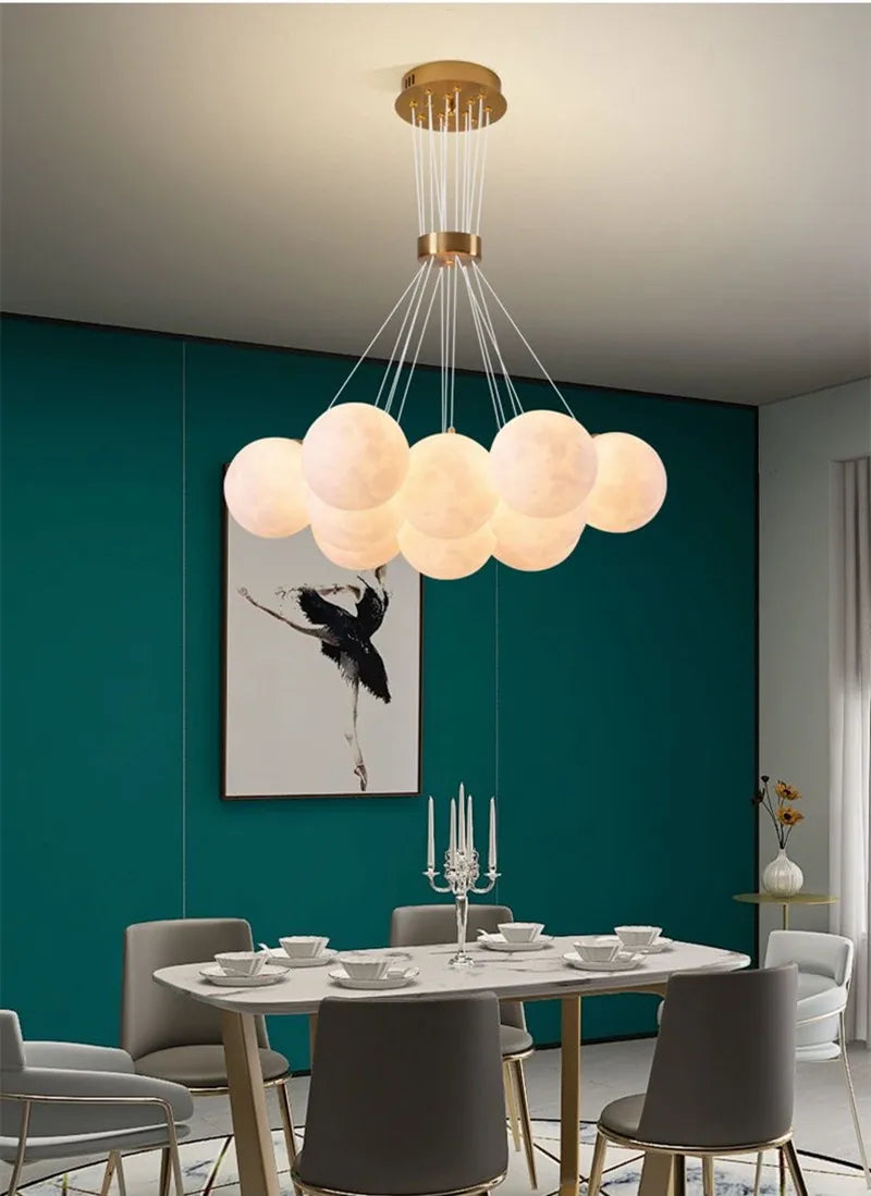 Afralia™ Moon Lampshade Chandelier: 3D Printed LED Hanging Light for Home Decor