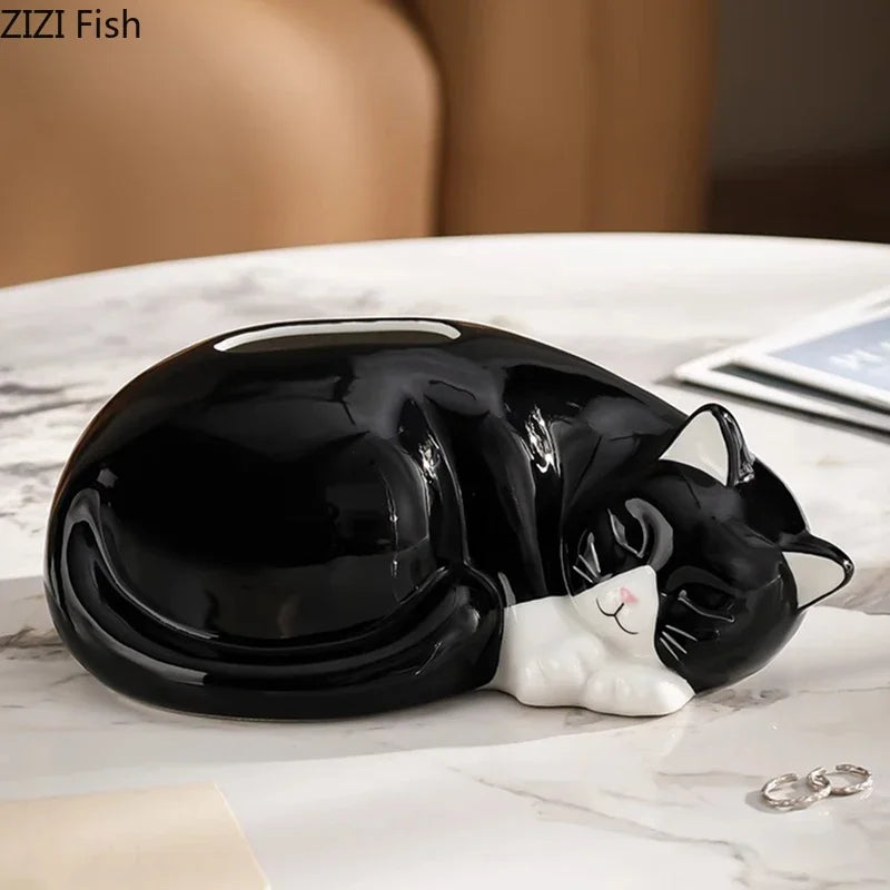 Afralia™ Ceramic Cat Tissue Box - Desk & Bedside Table Decoration