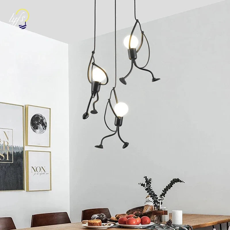 Afralia™ Little Man Iron Pendant Light - Vintage LED Hanging Lamp for Home Decor