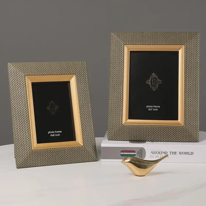 Afralia™ Leather Metal Picture Frame: Luxury Office Study Bedroom Decor & Gift