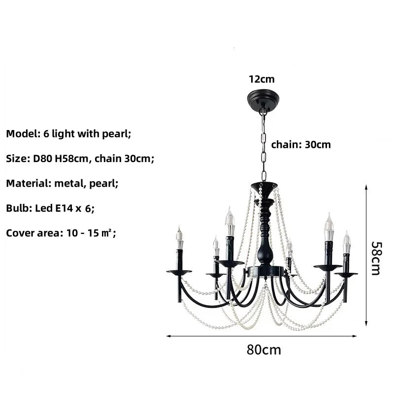 Afralia™ Retro Black Metal Candle Chandelier E14 LED Pendant Lights for Home Decor