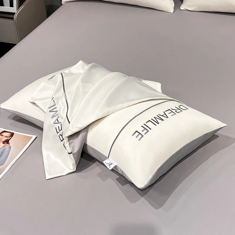 Afralia™ Luxury Embroidery Ice Silk Bedding Set - Cooling Comforter Cover Kit