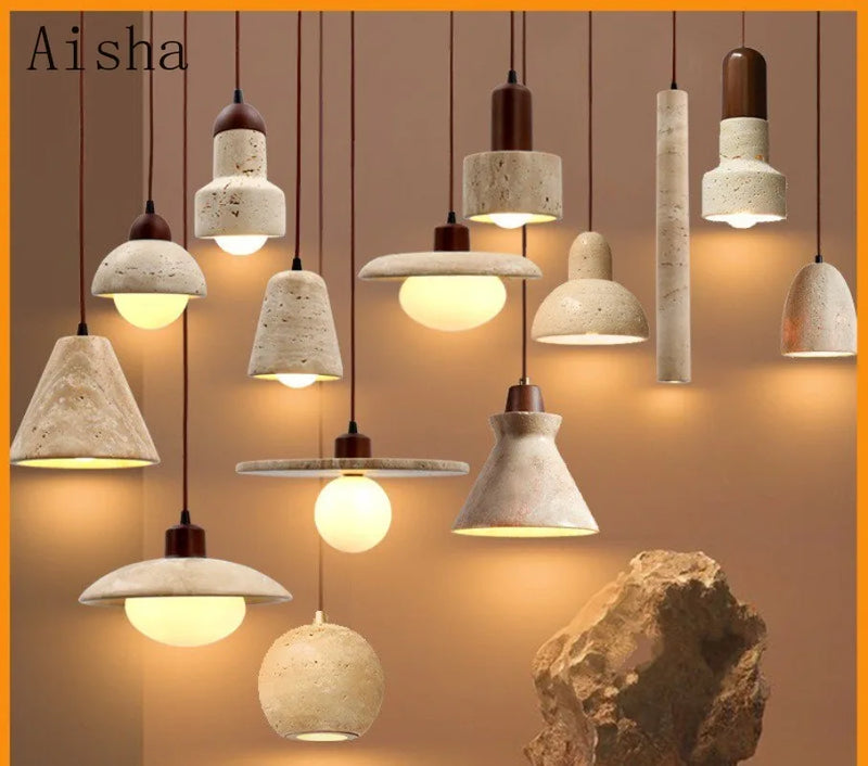 Afralia™ Stone Pendant Lamp Cream Chandelier Bar Living Room Furniture Décor