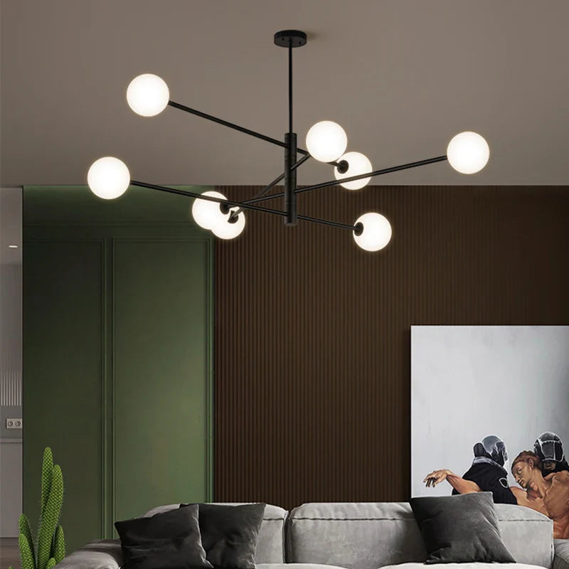 Afralia™ Glass Brass Chandelier Modern Pendant Light for Home Living Room Restaurant Bedroom