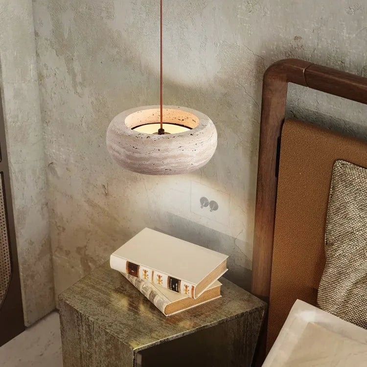 Afralia™ Natural Stone Art Pendant Light Yellow Travertine LED Chandelier