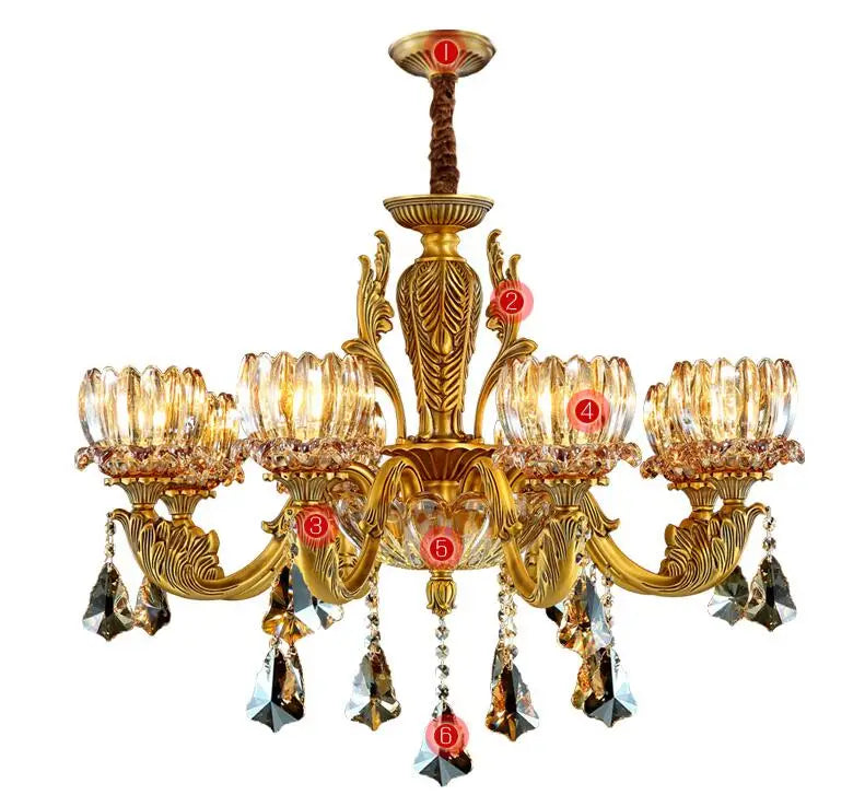 Afralia™ Antique Brass Crystal Chandelier with E14 LED Lights