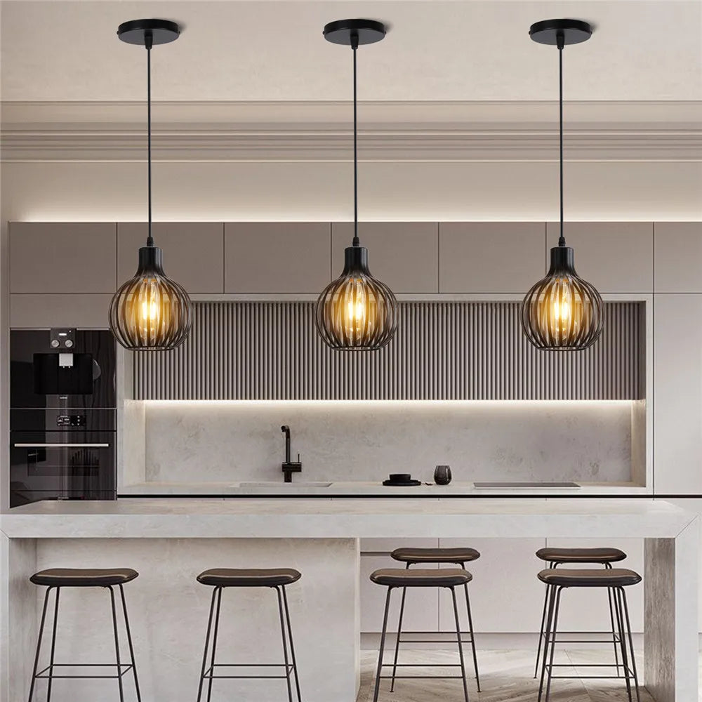 Afralia™ Vintage Iron Cage Pendant Lights | Dining Chandelier Kitchen Lighting | E27 Hanglamp