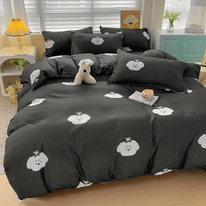 Afralia™ Cartoon Printed Bedding Set: Soft Cozy Duvet Cover, Bedsheet, Pillowcase, Single Double Bedclothes