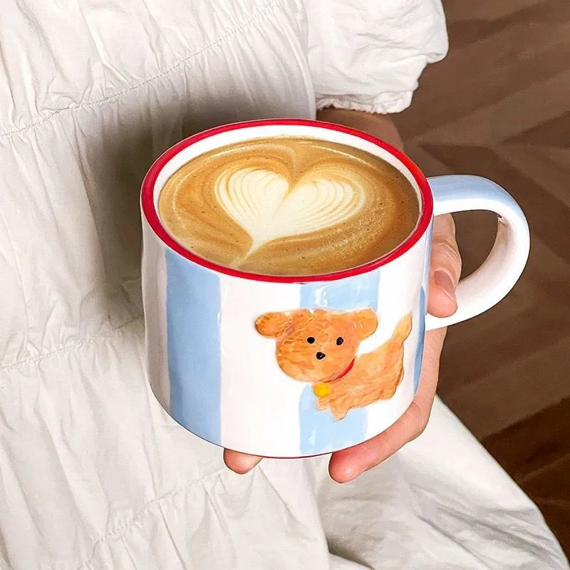 Afralia™ Kawaii Animal Ceramic Drinkware Set: Coffee Cup, Dessert Plate, Cute Dog Mug