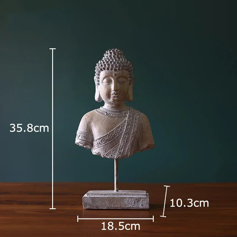Afralia™ Buddha Head Statue Resin Sculpture Religious Desk Ornament Room Decor