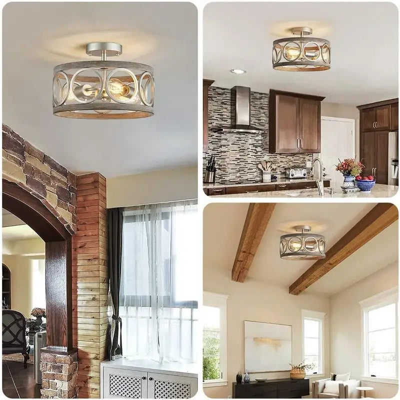 Afralia™ Industrial Farmhouse Chandelier Retro Iron Wood Grain Ceiling Light