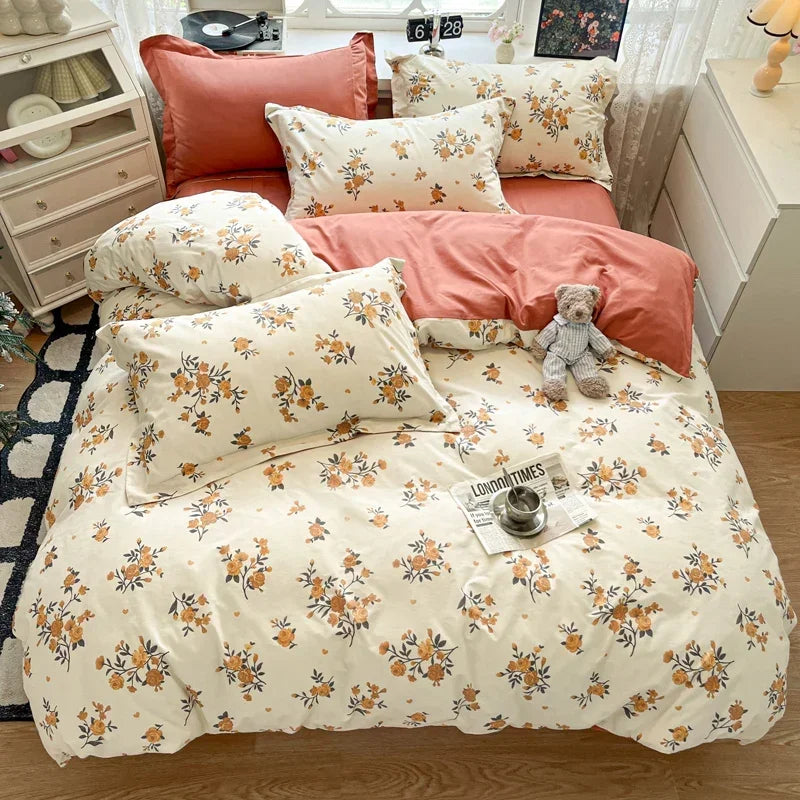Afralia™ Sanded Cotton Bedding Set King Queen RU Size Duvet Cover Sets, Premium Quality