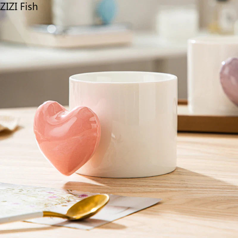 Afralia™ Love Heart Ceramic Mugs 330ml Dining Coffee Tea Cup Juice Container