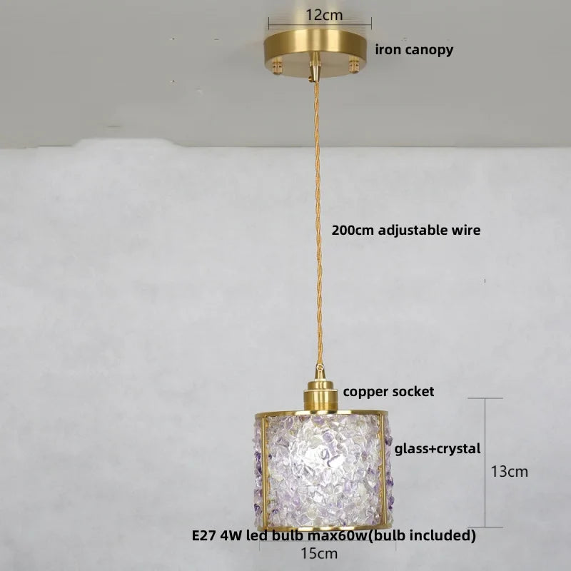Afralia™ Copper Walnut LED Pendant Lamp Crystal Glass Hanging Light