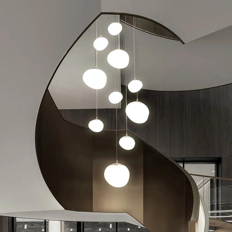 Afralia™ Cobblestone Glass LED Pendant Lights for Villa Hotel Loft Stair Lamp