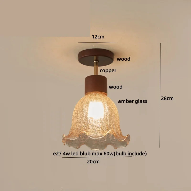 Afralia™ Wood Ball LED Ceiling Lamp Vintage Loft Copper Canopy Light