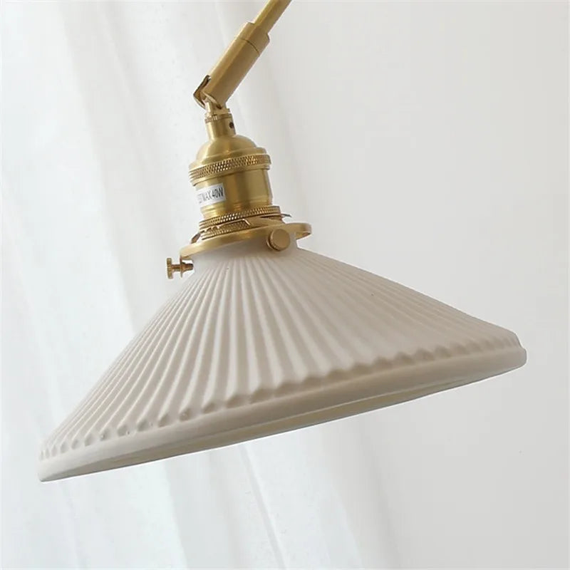 Afralia™ Copper Wall Lamp with Pull Chain Switch, Nordic Design, LED Bulb, Ceramic Lampshade