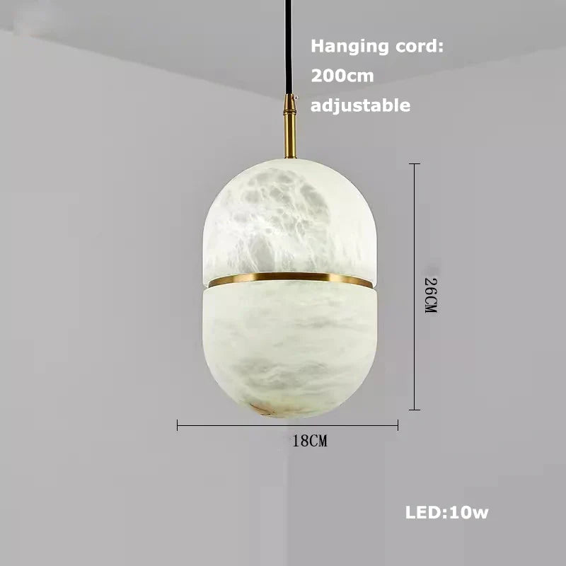 Afralia™ Luxe Gold LED Chandelier with Marble Pearl & Alabaster for Foyer Staircase Lighting