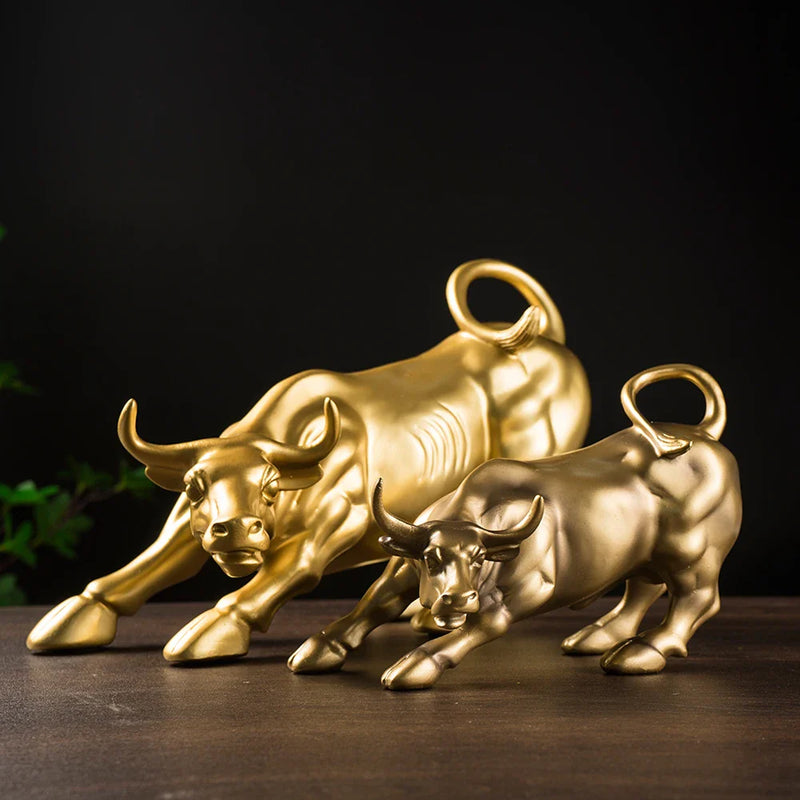 Afralia™ Bull Figurine: Resin Wall Street Cattle Statue for Feng Shui Home Decor