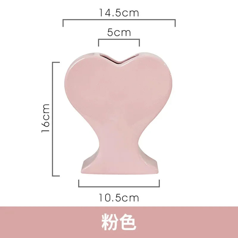 Afralia™ Heart-shaped Pink Hearts Porcelain Vase - Handicraft Ornament & Home Decor
