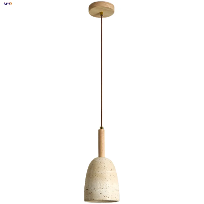 Afralia™ Yellow Travertine LED Pendant Light - Modern Nordic Wood Hang Lamp