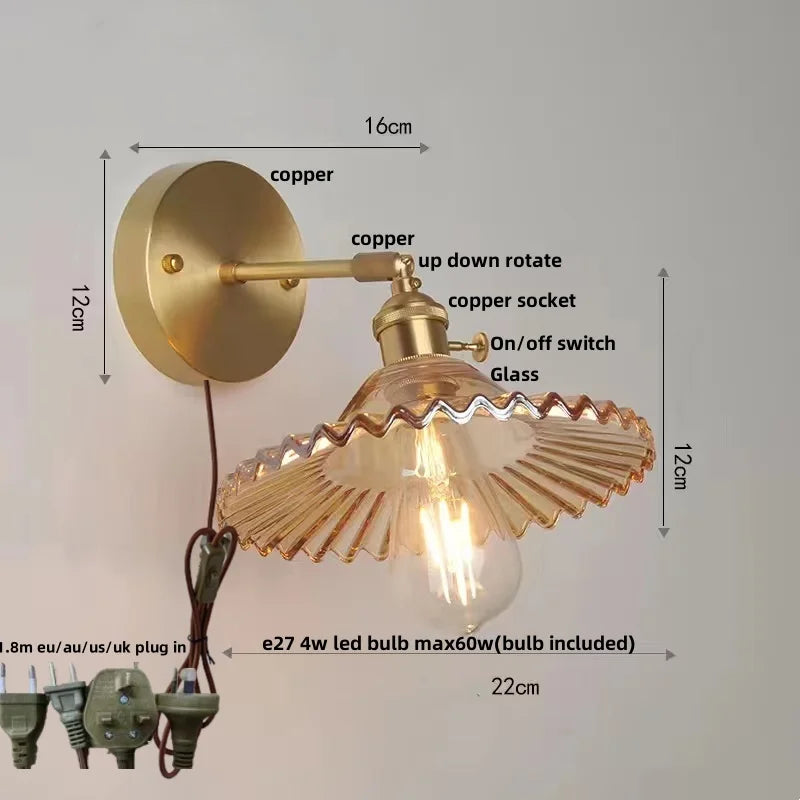 Afralia™ Nordic LED Wall Sconce Pull Chain Switch Stair Light Glass Lamparas