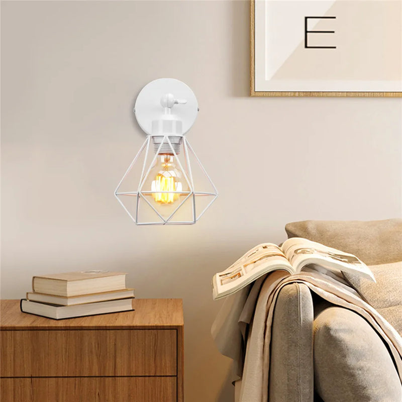 Afralia™ Iron White Cage Wall Lamp for Modern Indoor Lighting