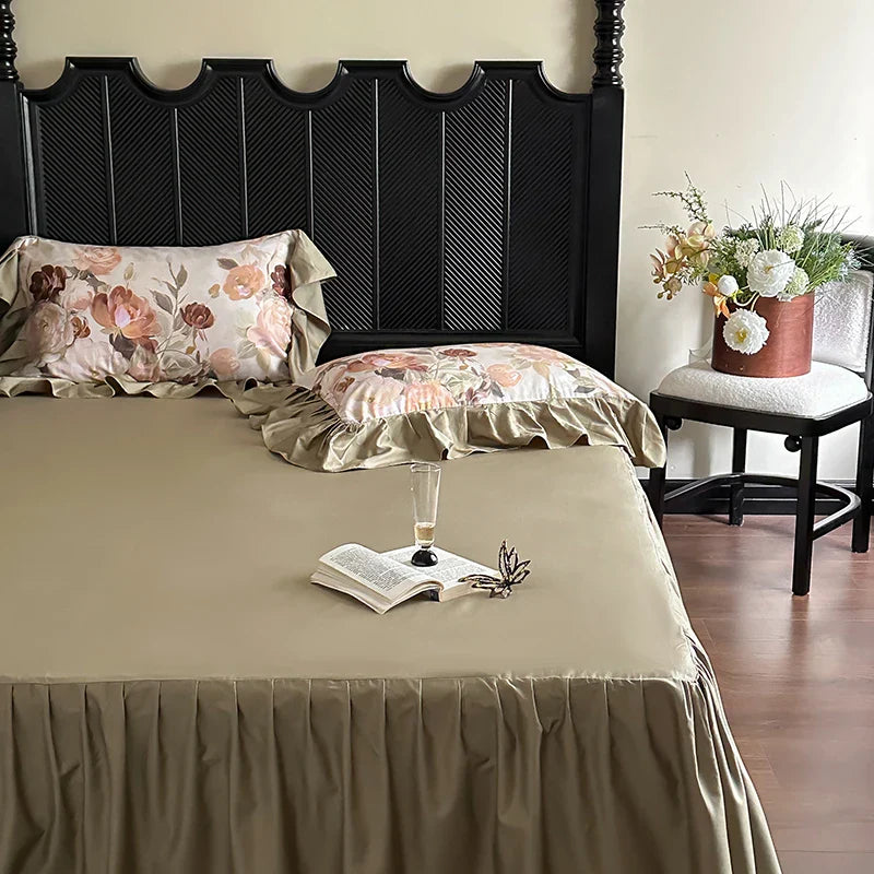 Afralia™ French Vintage Ruffles Bedding Set in Egyptian Cotton with Flowers Prints