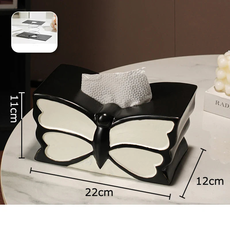 Afralia™ Butterfly Ceramic Tissue Box - Decorative Bedside Table Paper Towel Case