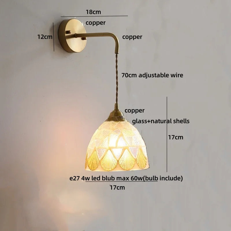 Afralia™ Amber Glass LED Wall Sconce with Pull Chain Switch for Bedroom and Bathroom