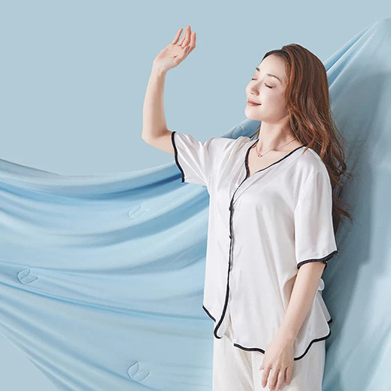 Afralia™ Silky Summer Cooling Blanket - Breathable Solid Color Quilted Comforter for Single Double Bed