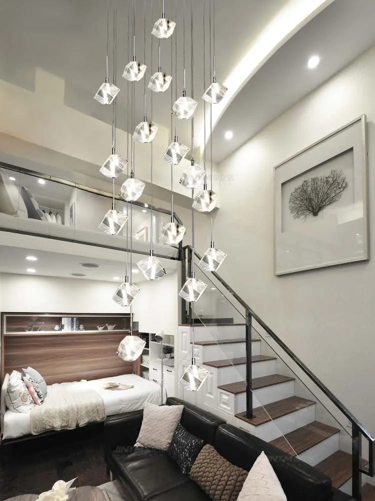 Afralia™ Modern Crystal Staircase Chandelier: Luxury Indoor Hanging Lighting Fixture for Living Room
