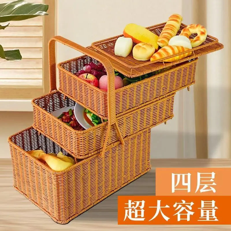 Afralia™ Handwoven Rattan Picnic Basket with Lid and Rectangular Outdoor Storage
