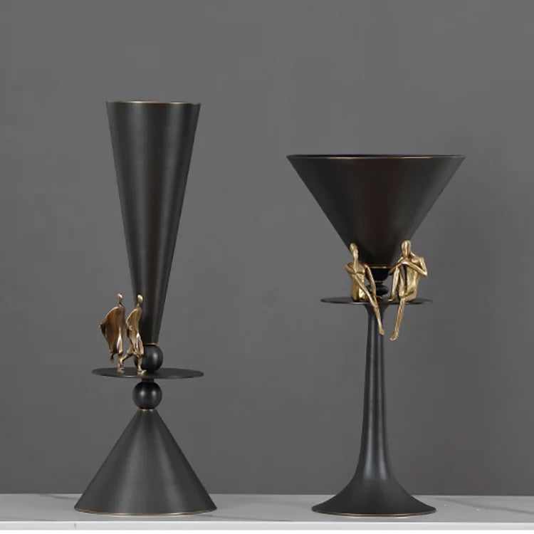 Afralia™ Bronze Flower Vase: Metal Handicrafts Geometric Art Home Decor Bottle