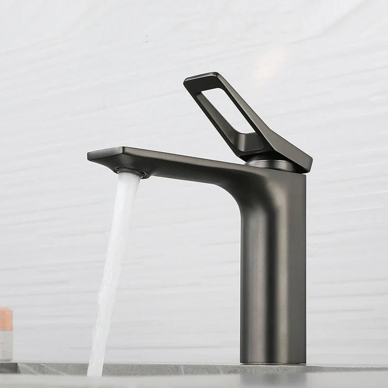 Afralia™ Modern Black Grey Bathroom Basin Faucet Deck Mounted Mixer Tap