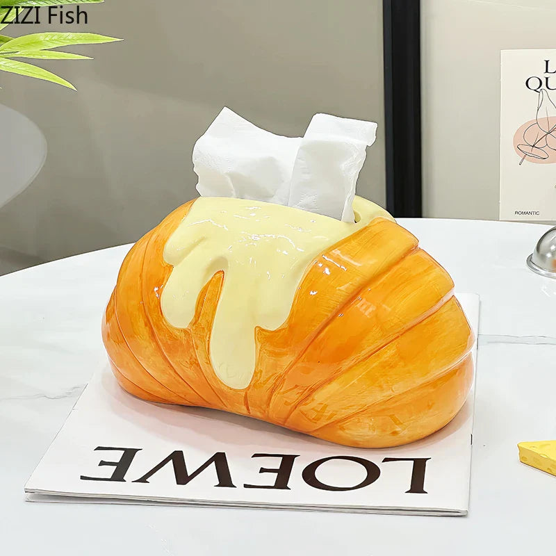 Afralia™ Croissant Ceramic Tissue Box: Charming Table Decoration for Coffee Table and Bedside