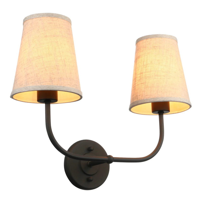 Afralia™ Flared Funnel Double Sconce Antique 2-Lights in Linen Beige Fabric Shade