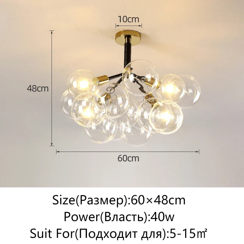 Nordic Glass Chandelier Ceiling Pendant Light by Afralia™. Luxe Home Decor Fixture for Living Room and Bedroom.
