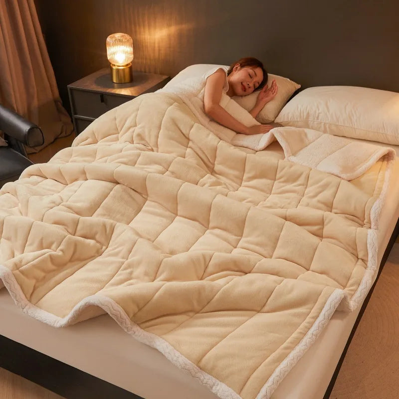 Afralia™ Cozy 3-Layer Coral Fleece Winter Blanket - Soft & Warm Bed Quilt