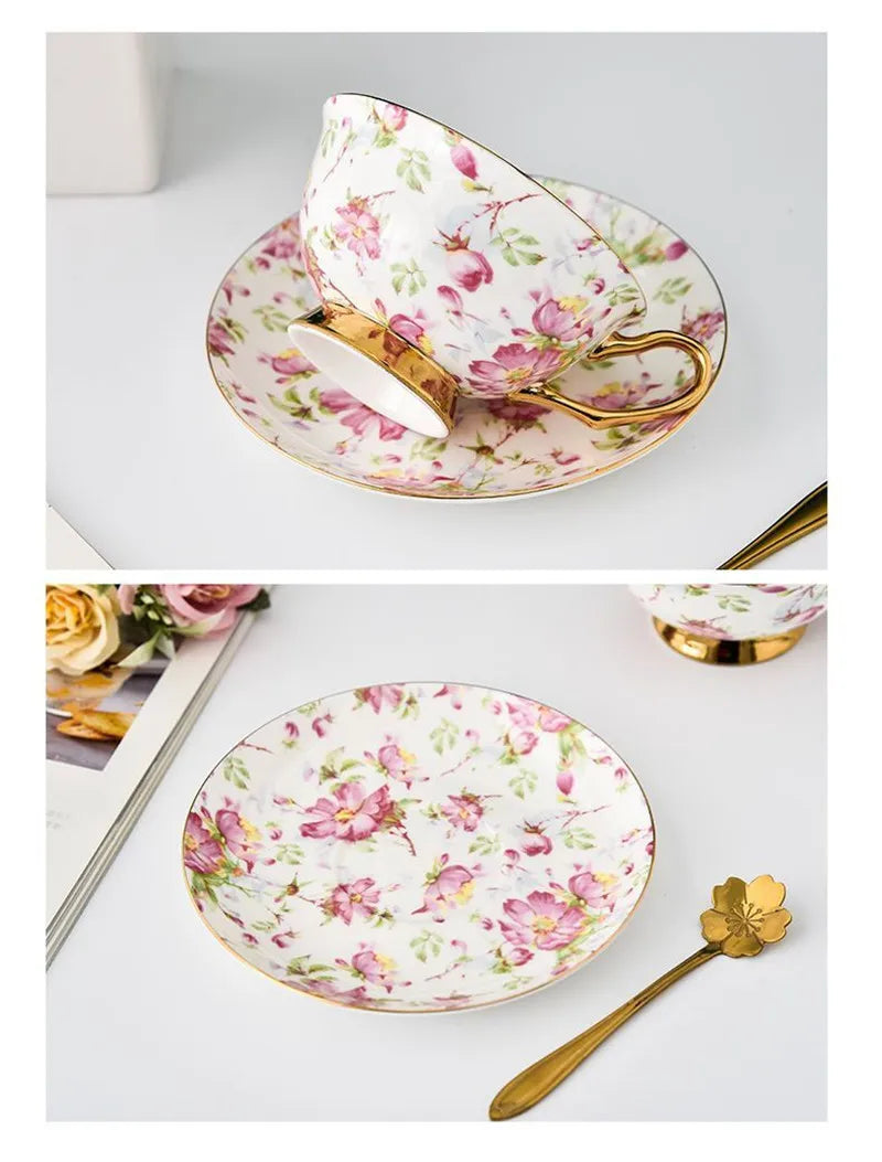 Afralia™ Bone China Tea Cup Set with Saucer Spoon - Elegant Black Tea Party Coffeeware