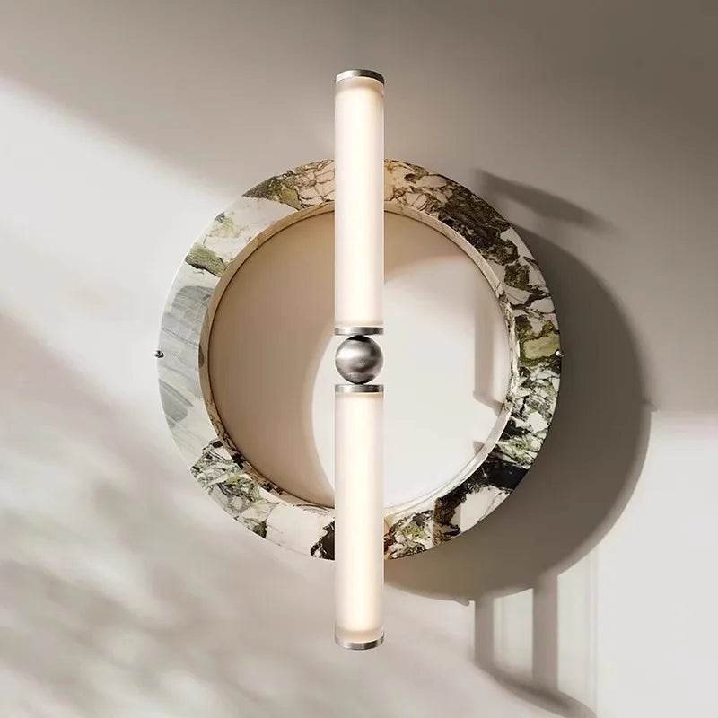 Afralia™ Marble Round LED Wall Lamp Sconce for Bedside Living Room