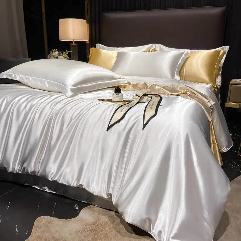 Afralia™ Silk Bedding Set: Mulberry Silk Duvet Set with Fitted Sheet, King or Queen Size