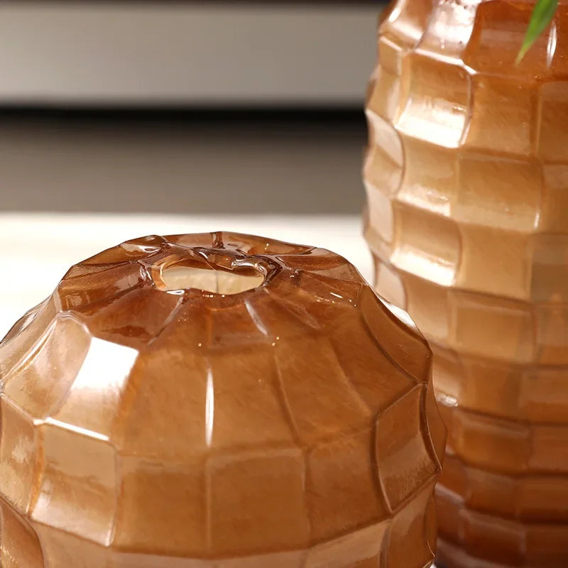 Afralia™ Geometric Frosted Glass Vase with Tartan Floral Arrangement