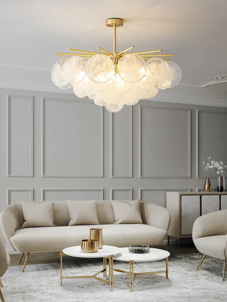 Afralia™ Luxury Gold LED Chandelier Hanging Ceiling Light Glass Copper Chandeliers