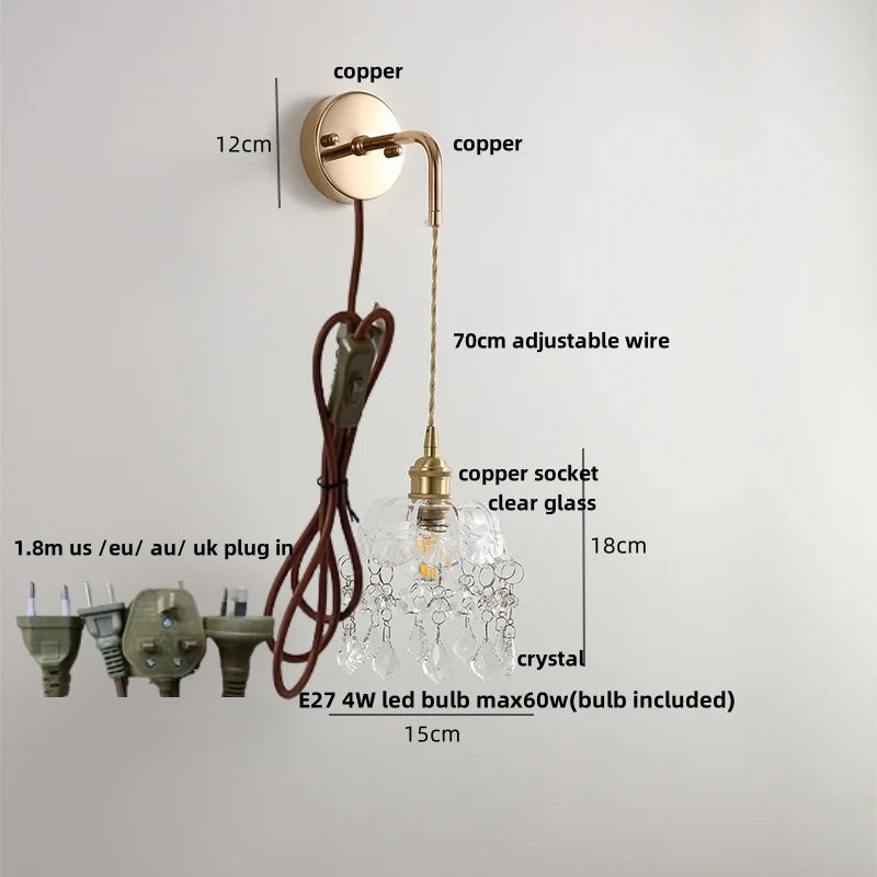 Afralia™ Pink Flower Glass LED Wall Light: Copper Nordic Modern Bedroom Lamp